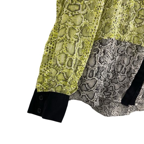 BCBG Maxazria Silk Blouse Top Print Green Black Semi Sheer Small - Picture 6 of 9